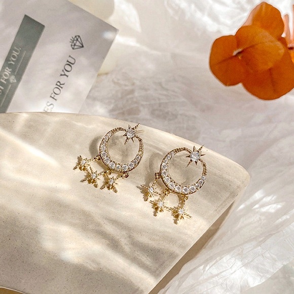 Any 2/$20! Gold/Crystal Moon/Star Stud Earrings - Picture 4 of 10